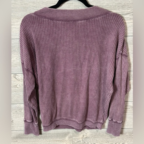 Z Supply Mauve V-Neck Waffle Knit Long Sleeve Top Size Small Relaxed Fit - Picture 8 of 8